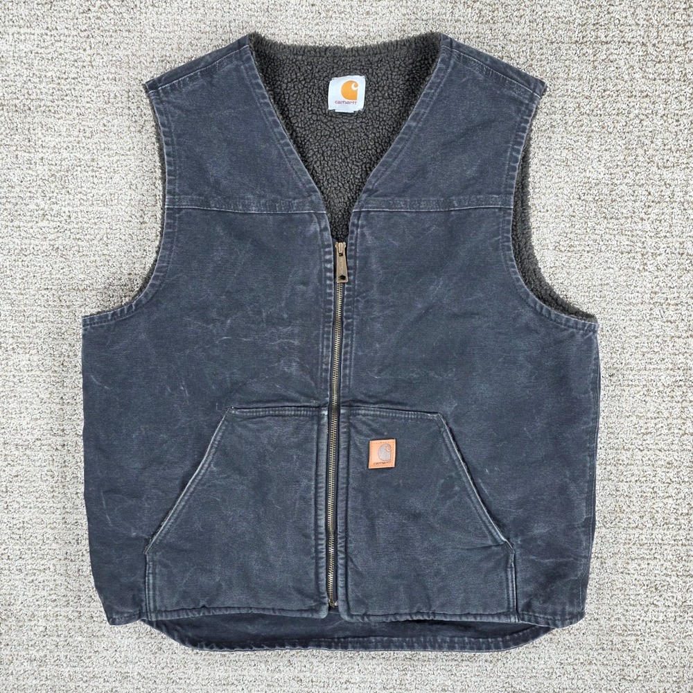 Carhartt V26 BLK Sandstone Duck Vest Sherpa Lined Black Mens Large Tall LT